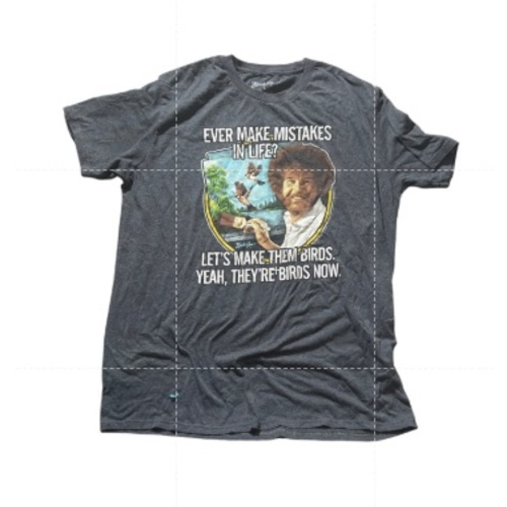Bob Ross Ever Make Mistakes In Life Let's Make Them Birds Graphic Tee Gray Large